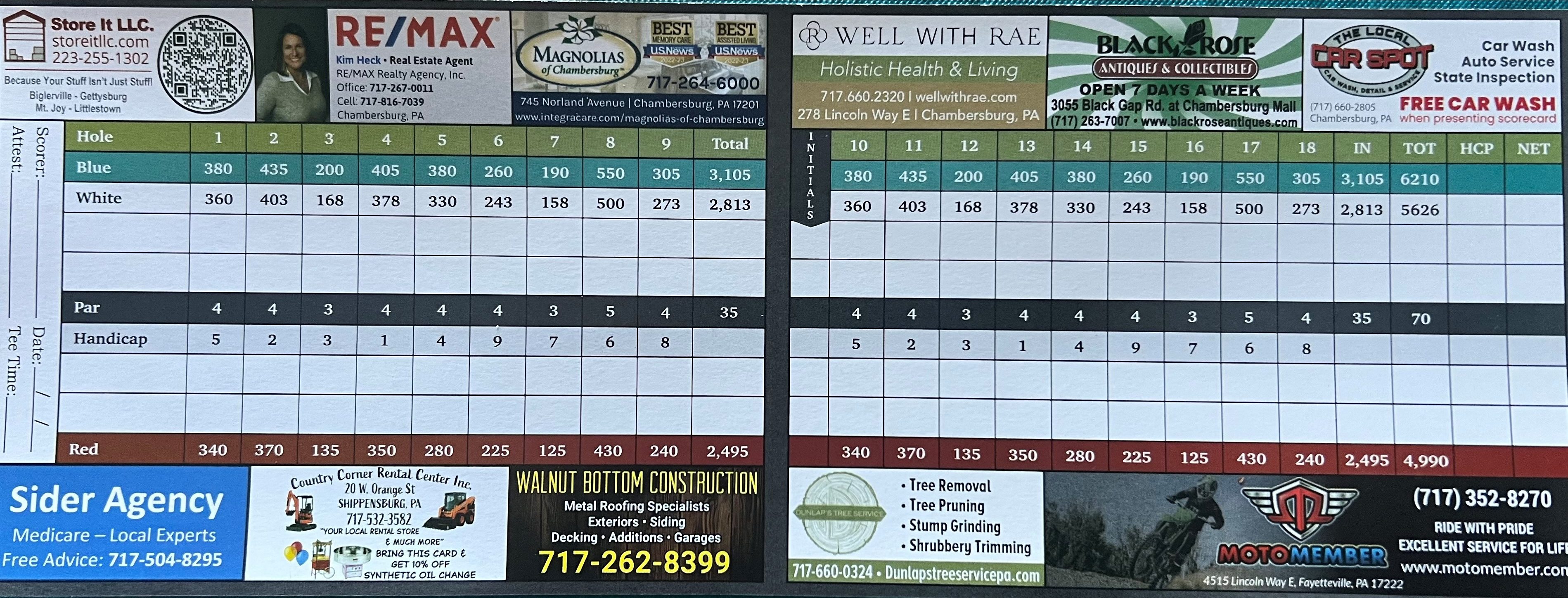 Scorecard + Course Map Conocodell Golf Club
